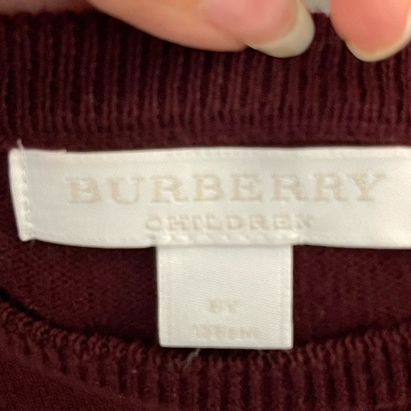 Burberry Kids sweater. Unisex Sz8Y Burgundy w/ Burberry check patches on elbow. - Picture 3 of 4